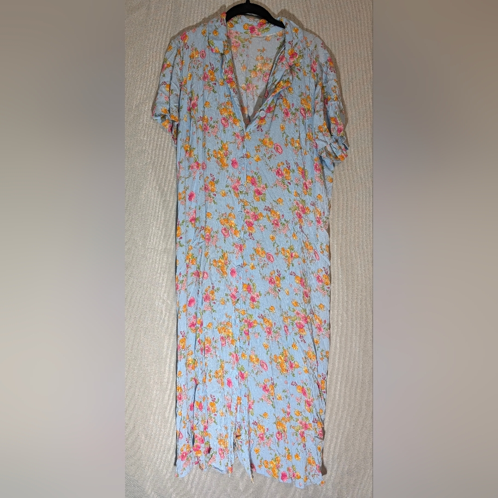 Source Unknown Floral Midi Dress - Blue and Orange